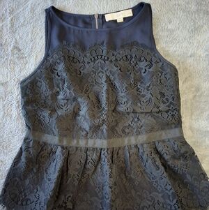 Ann Taylor Loft Lace Peplum Sleeveless Blouse Navy & Black Size 2 Petite‎